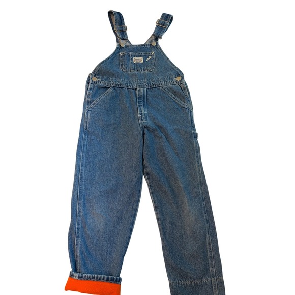 OshKosh B'gosh Other - Vintage OshKosh‎ Bgosh Sz 6 Fleece Lined Cuffs Denim Overalls Blue Orange Bib